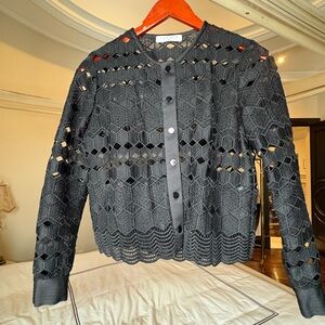 Sandro Paris Black Lace Cropped Cardigan Size 0 XS